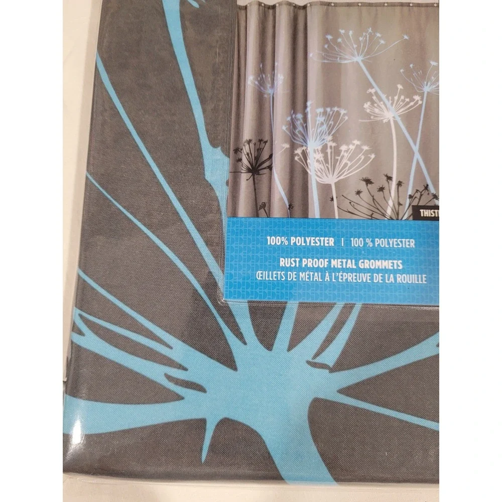 New! InterDesign Thistle Floral Shower Curtain Gray Blue 72